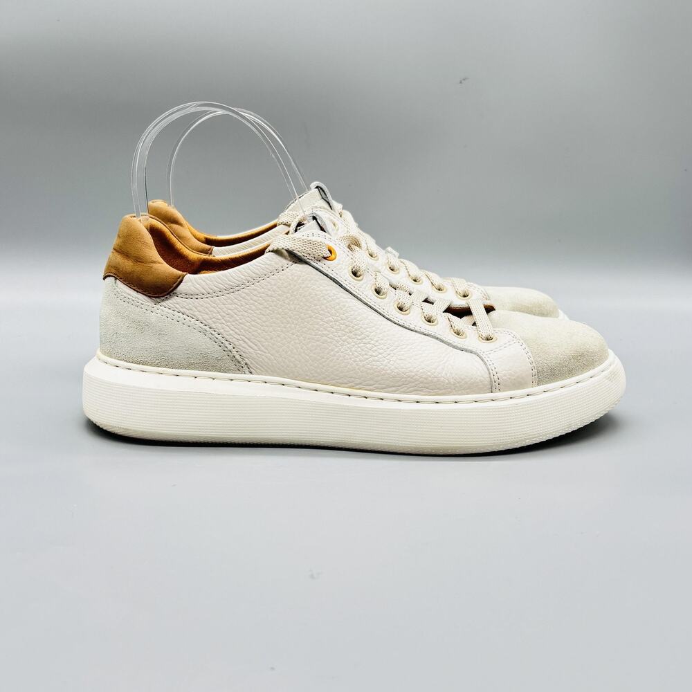 Samuel Hubbard Shoes Mens 8 White Gray Leather Lace Up Casual Low Top Sneakers